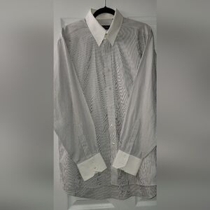 Sean John blue/brown/white strips with solid white neck and collars. Size 17/XL